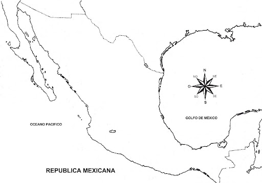 Mapa de México sin división política para colorear