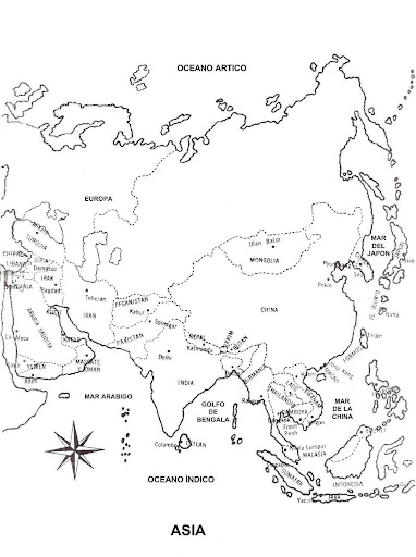 Mapa de Asia para colorear