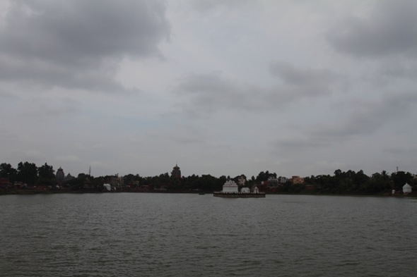 Bindu Sagar and the Lingaraj Temple Campus on a cloudy day