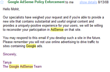 Appeal Adsense Email