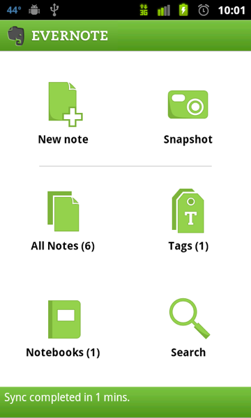 Evernote's dashboard