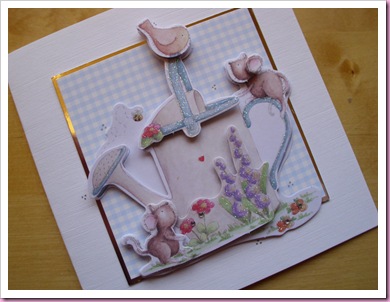 Mice with watering can decoupage card