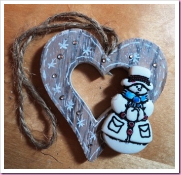 Snowman Wooden heart tag