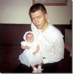 Daddy Clayn & baby Julie on her blessing day, Feb. 1962