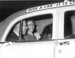 Paul & Shirley off for their honeymoon in a cab