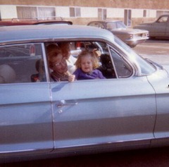 Julie in car with Grammie & Grandad, Nov. 1963