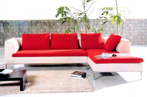 Sectional red and white modern living room sofa set