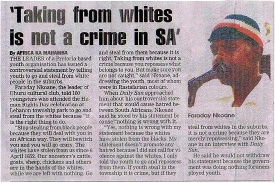 [Taking from whites is not a crime sajd Faraday Nkoane Uhuru cultural club Lebanontownship Pretoria.jpg]