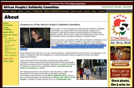 Hess Penny USA citizen Uhuru hatespeech radio supporter AfricanPeoplesSolidarityCommittee (2)
