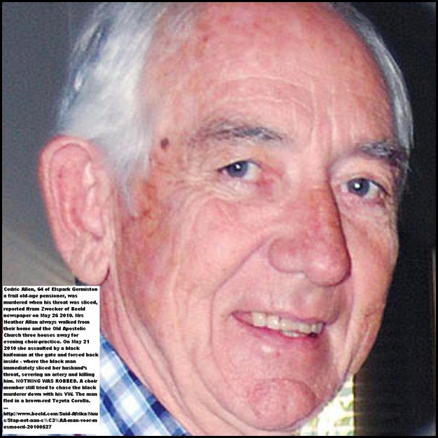 Allan Cedric 64 frail pensioner murdered Ellispark Germiston after church May262010