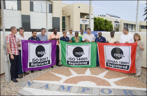 Walvis Bay Namibia port ISO certification displayed by proud workers