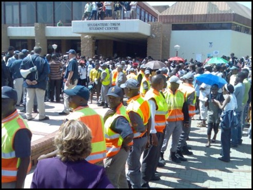Black demonstrators disrupting Pretoria University student council elections a Sept82009