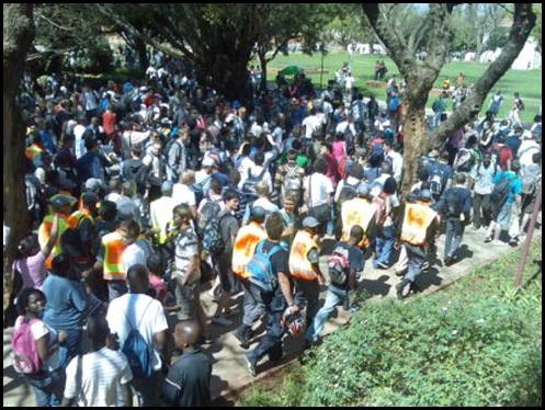 Black demonstrators disrupting Pretoria University student council elections Sept82009