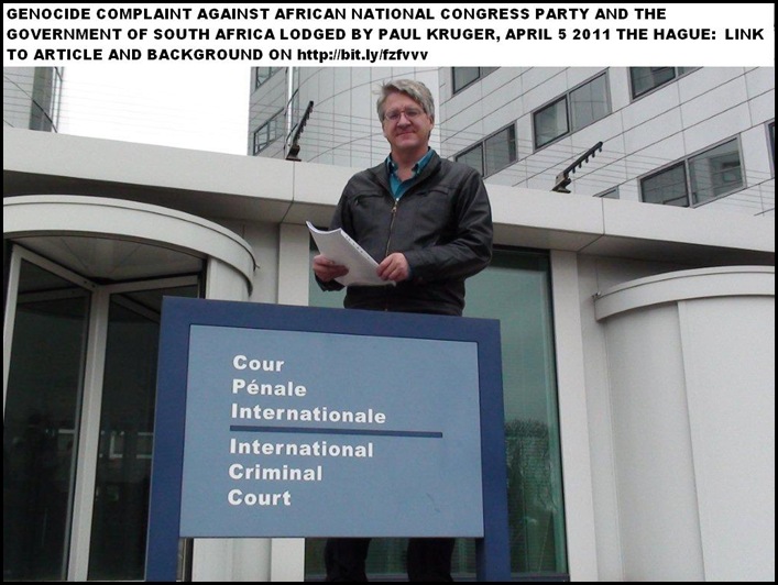GENOCIDE CHARGE LODGED AT ICC BY PAUL KRUGER THE HAGUE APRIL 5 2011