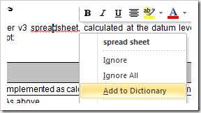 'spreadsheet' not in Word dictionary