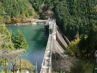 右岸の高台より堤体を望む