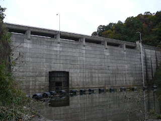 View of the embankment from the dam lake