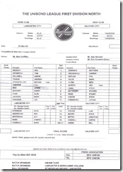 Lancaster C team sheet