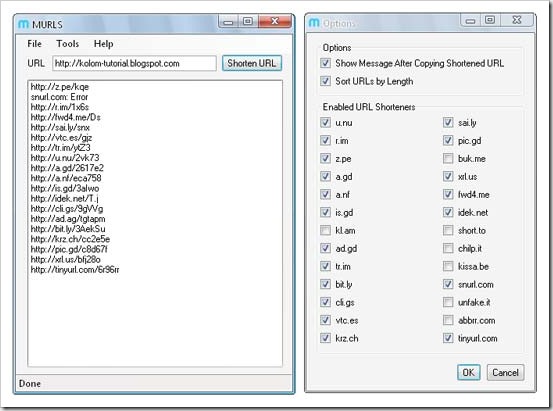 MURLS desktop URL shortener tool