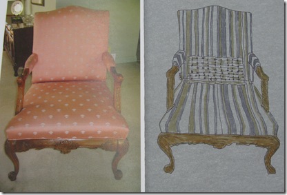 Chair with new stripe fabric drawing
