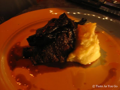 Costola Corta (Brick-Oven Braised Short Ribs of Beef, Olive Oil Whipped Potatoes, Balsamic Red Onions, Natural Braising Juices and Barbaforte Oil) at Sapori d'Ischia in Woodside, NY - Photo by Taste As You Go
