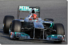 Schumacher con la Mercedes nei test di Barcellona