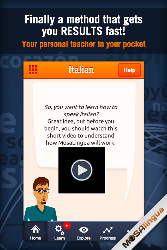 Learn Italian with MosaLingua Screen 1