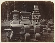 Candi Papoh/Kotes, staircase  and platform with three architectural pieces. Gandusari, Blitar district, East Java province, 13th-14th century