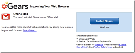 Installing Gears for Gmail Offline