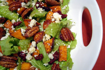Roasted Sweet Potato Salad with Spicy Pecans and Cider Vinaigrette
