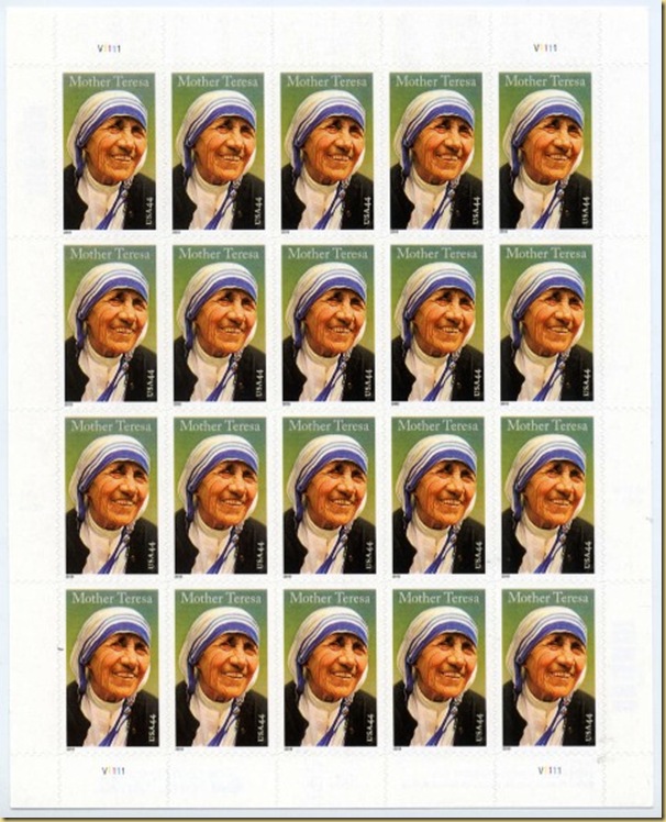 USA Mother Teresa 20 stamps sheet 5 sep 10