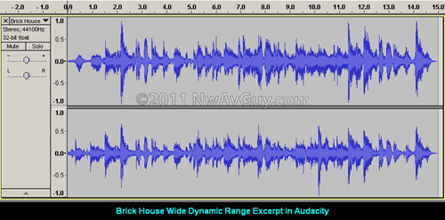 Brick House Wide Dynamic Range Excerpt in Audacity
