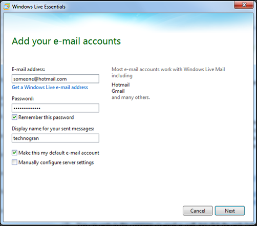 Setting up hotmail account in WLM