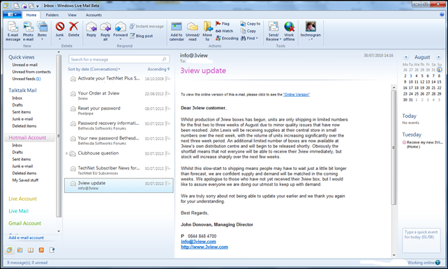 Hotmail inside WLM fully accessable