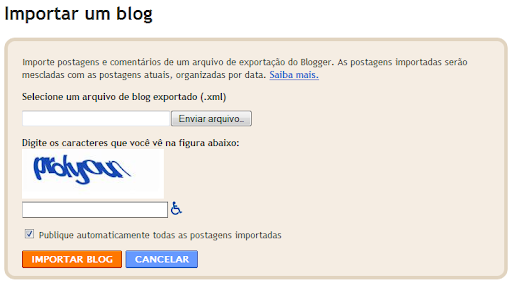 Importar um blog