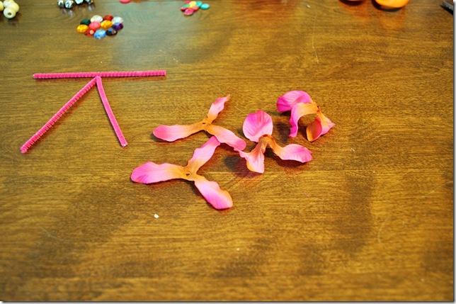 bent pipe cleaner, seperated flower petals
