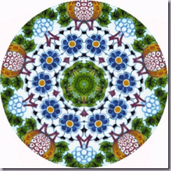 round tea bag tile, flowers blue, green