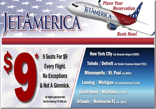 Jet America $9 Flights - Jetamerica Low Fares