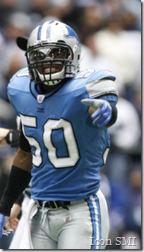 31 December 2006: Lions linebacker Ernie Sims. The Detroit Lions defeated the Dallas Cowboys 39 to 31 at Texas Stadium in Irving, Texas