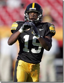 01 JAN 2009:  Amari Spievey of the Hawkeyes warming up before the Outback Bowl with the University of South Carolina playing against the University of Iowa at Raymond James Stadium in Tampa, Florida.  