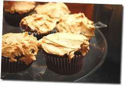 peanut butter frosting on chocolate cupcakes