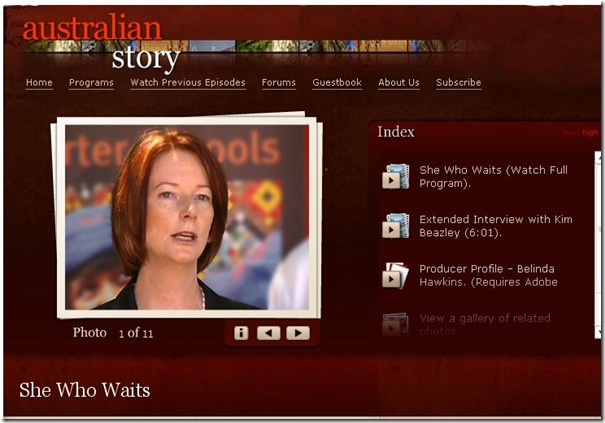 25 6 2010 Australian Story web page