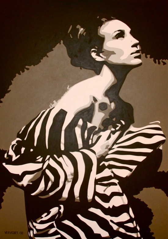 Zebra fashion girl painting by Luc Vervoort