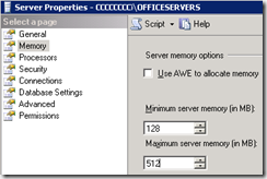 Server Memory Options Minimum-Maximum