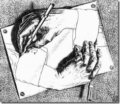 Drawing Hands, a 1948 lithograph by M. C. Escher