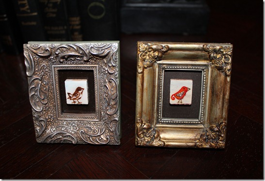 little scrabble birds in frames