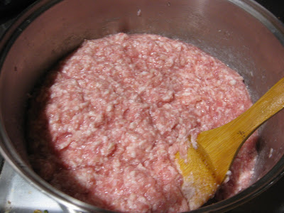 overhead photo of ground pork in a bowl