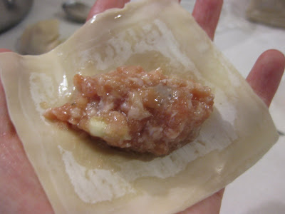 photo of filling placed in the center of a wrapper