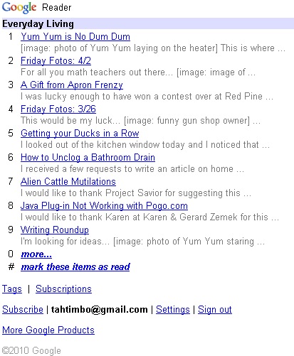 image of my mobile rss feed