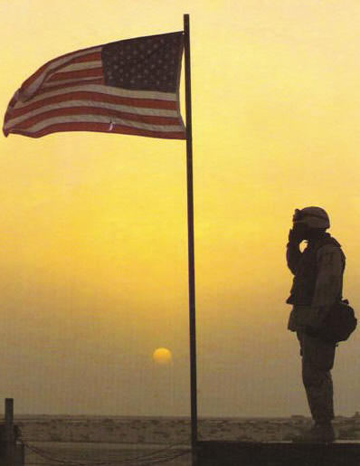 photo of a soldier saluting the flag